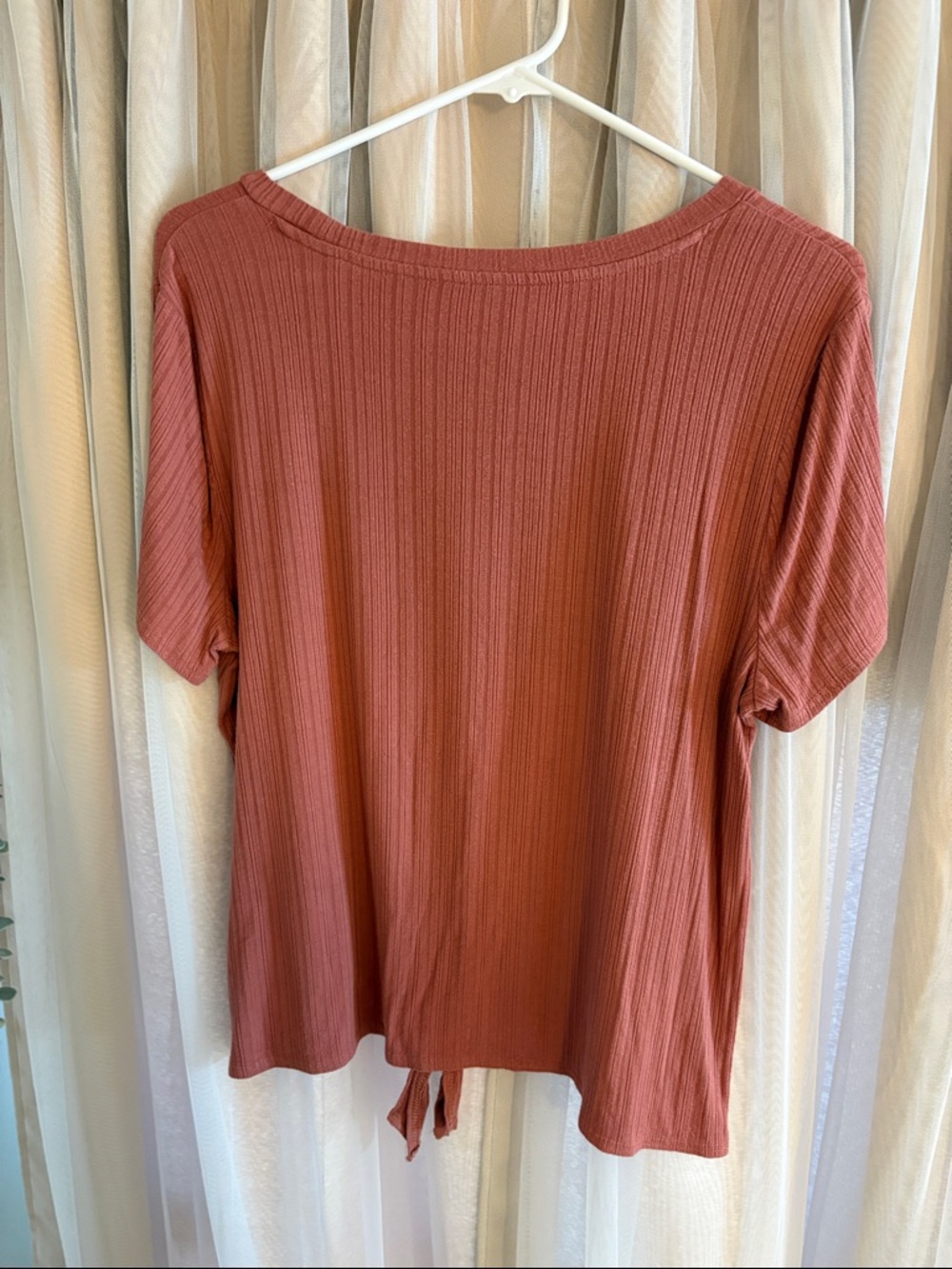 Junior Pink Rust Knot-Front Ribbed Tee - Picture 6 of 6
